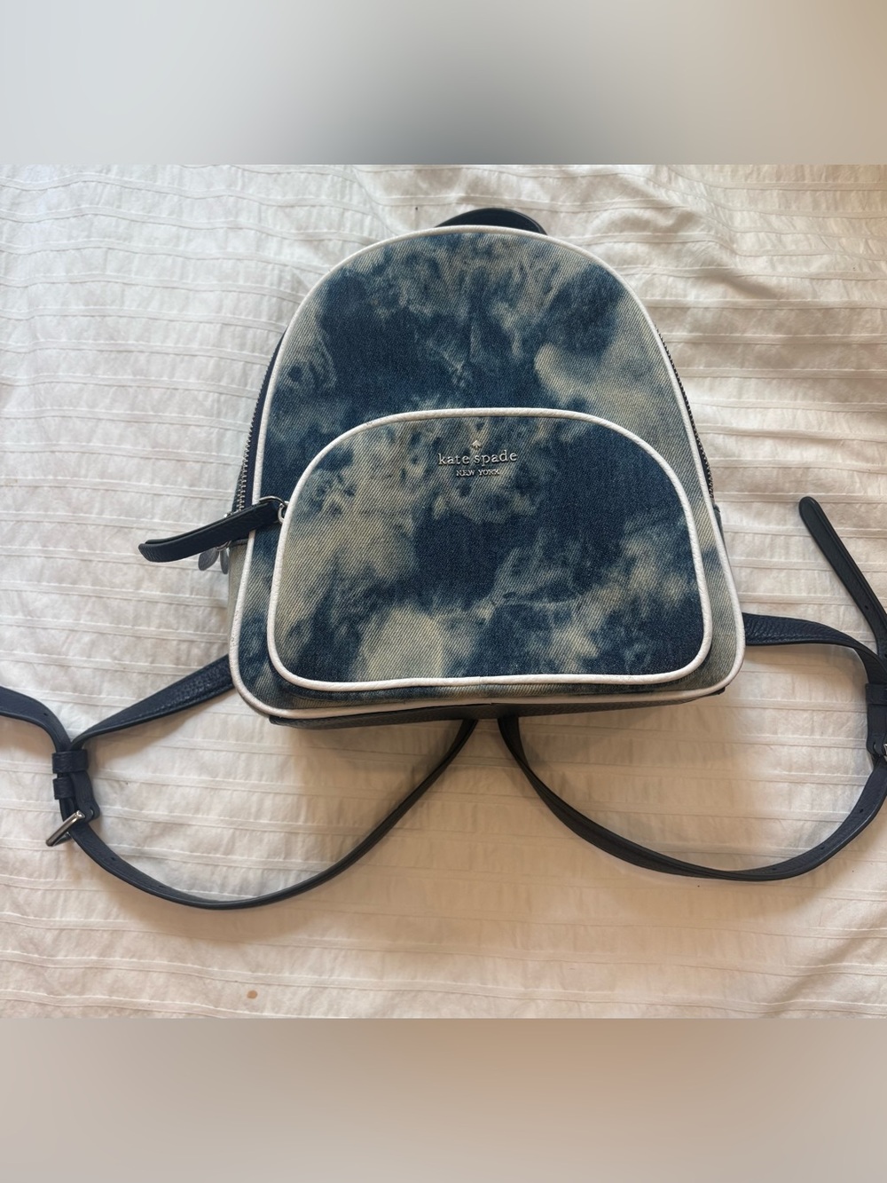 Kate Spade navy and white tie-dye mini backpack